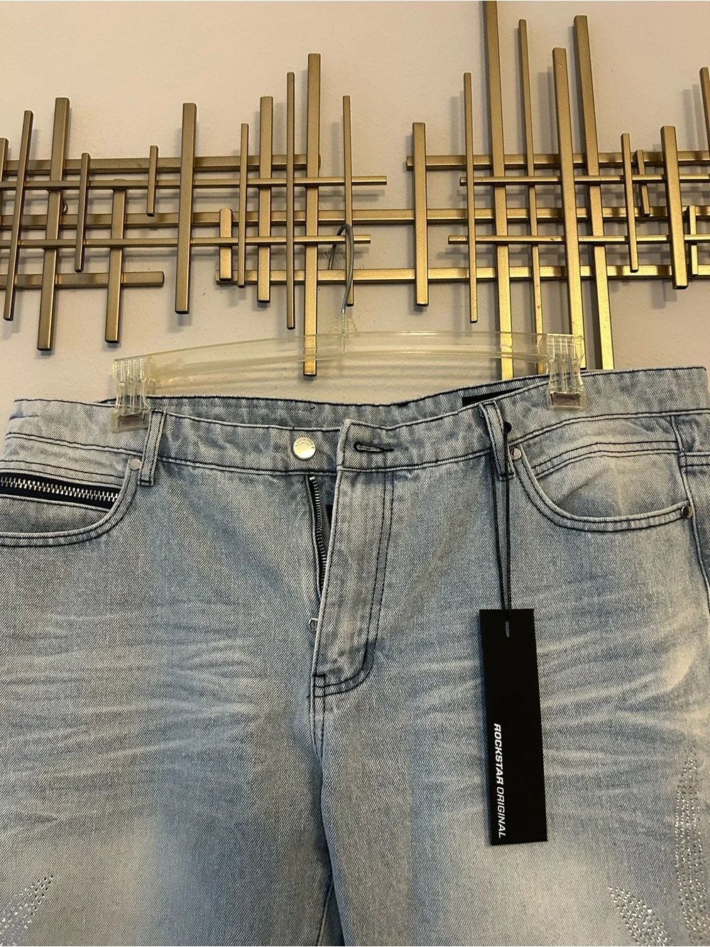 Skinny Light Blue Wash Jeans with Rhinestone Side Detail